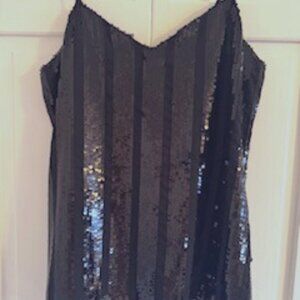 NWT Karen Millen Black Sequined Spaghetti Strap Tank Top Size 6